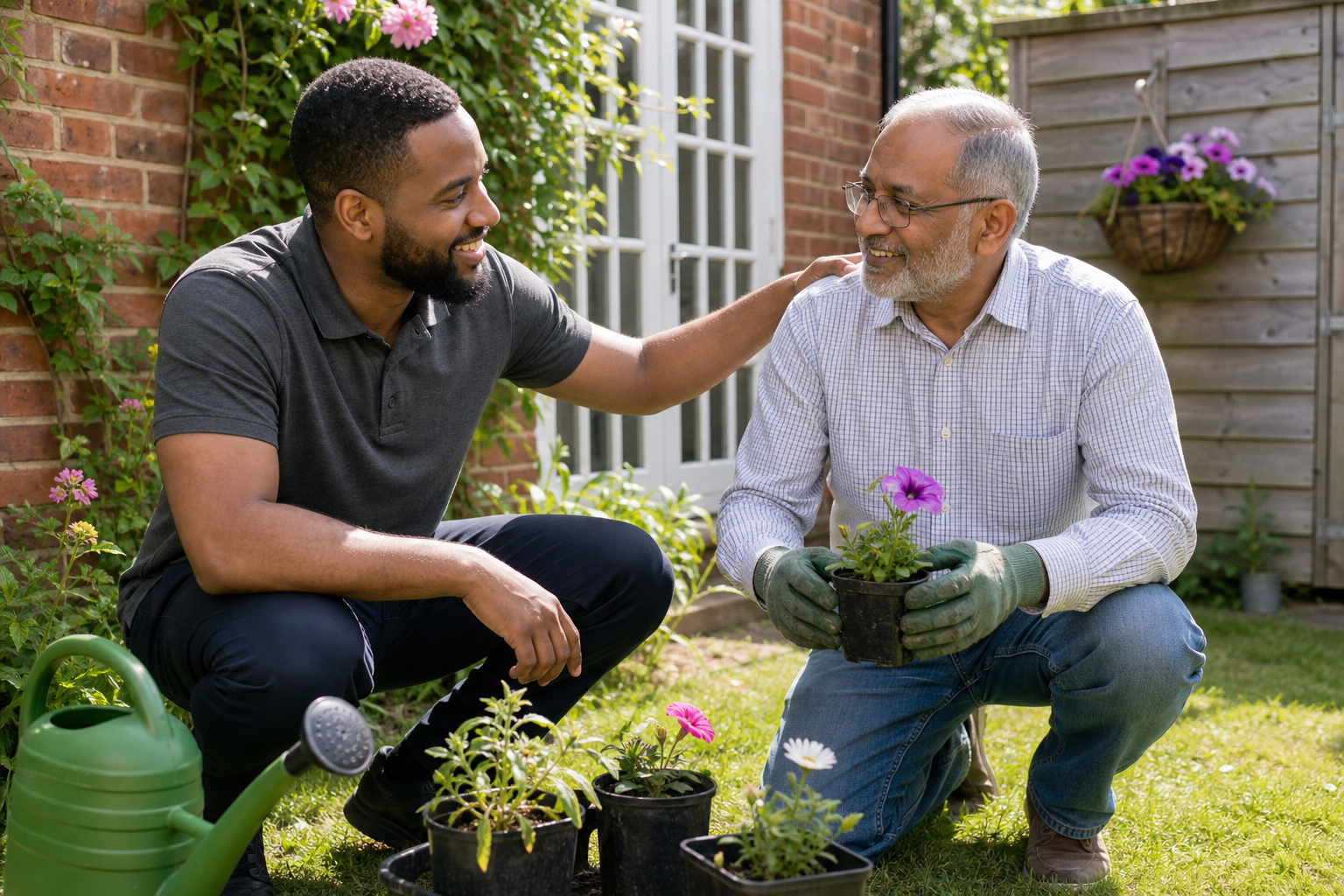 Carer and client enjoying time outdoors together