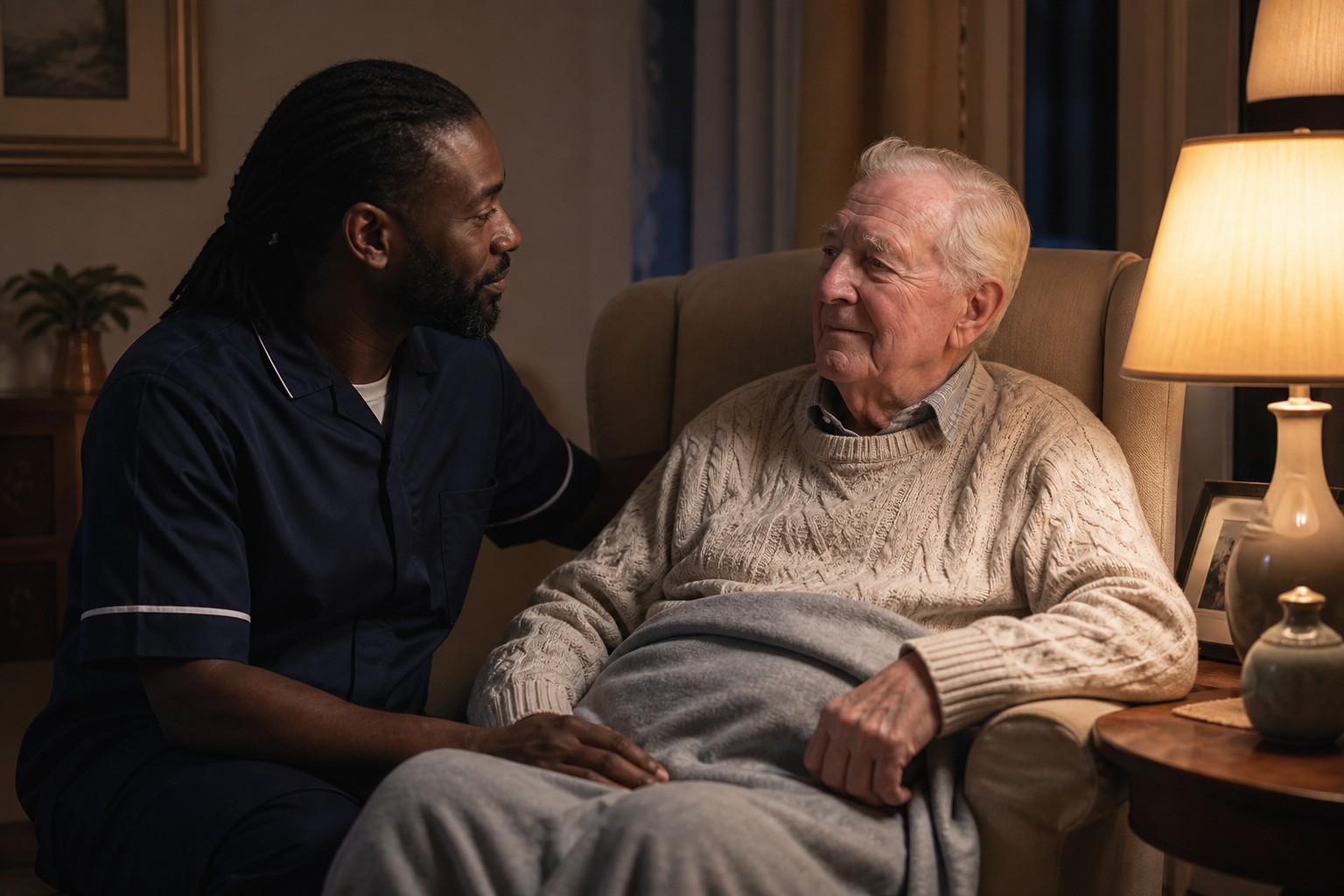Live-in carer providing calm evening support